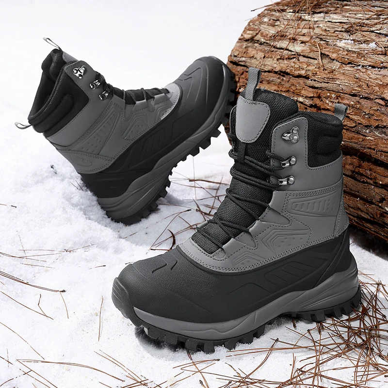 Men's Winter High-Top Snow Boots with Fleece Lining Thickened Waterproof Non-Slip Warm and Cold-Resistant Cotton Work Shoes