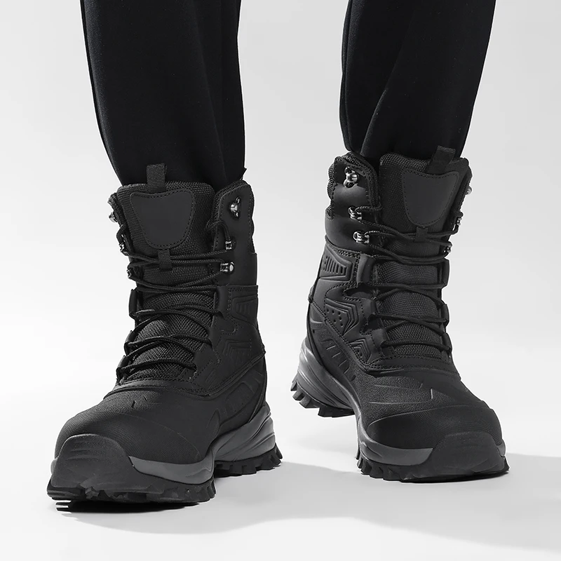 Men's Winter High-Top Snow Boots with Fleece Lining Thickened Waterproof Non-Slip Warm and Cold-Resistant Cotton Work Shoes