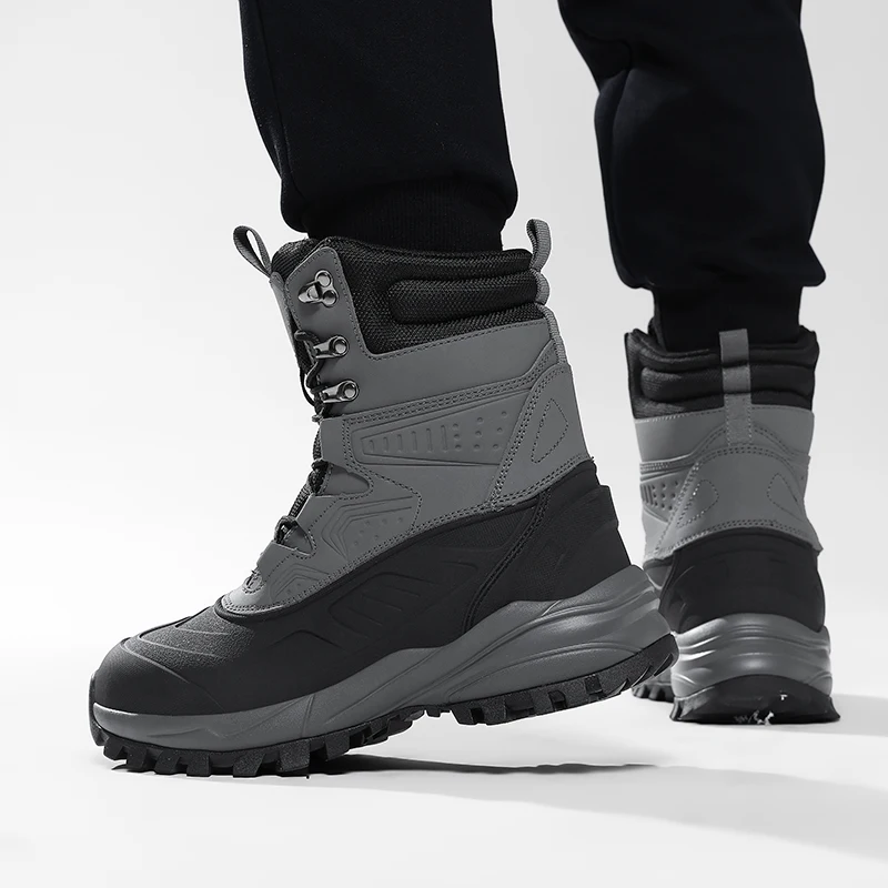 Men's Winter High-Top Snow Boots with Fleece Lining Thickened Waterproof Non-Slip Warm and Cold-Resistant Cotton Work Shoes