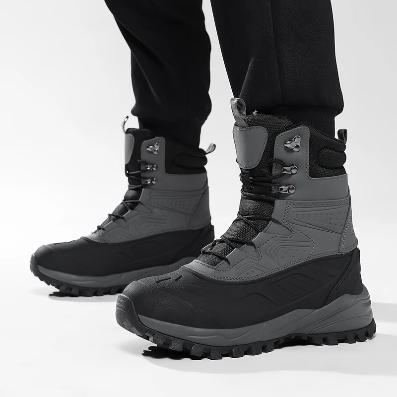 Men's Winter High-Top Snow Boots with Fleece Lining Thickened Waterproof Non-Slip Warm and Cold-Resistant Cotton Work Shoes
