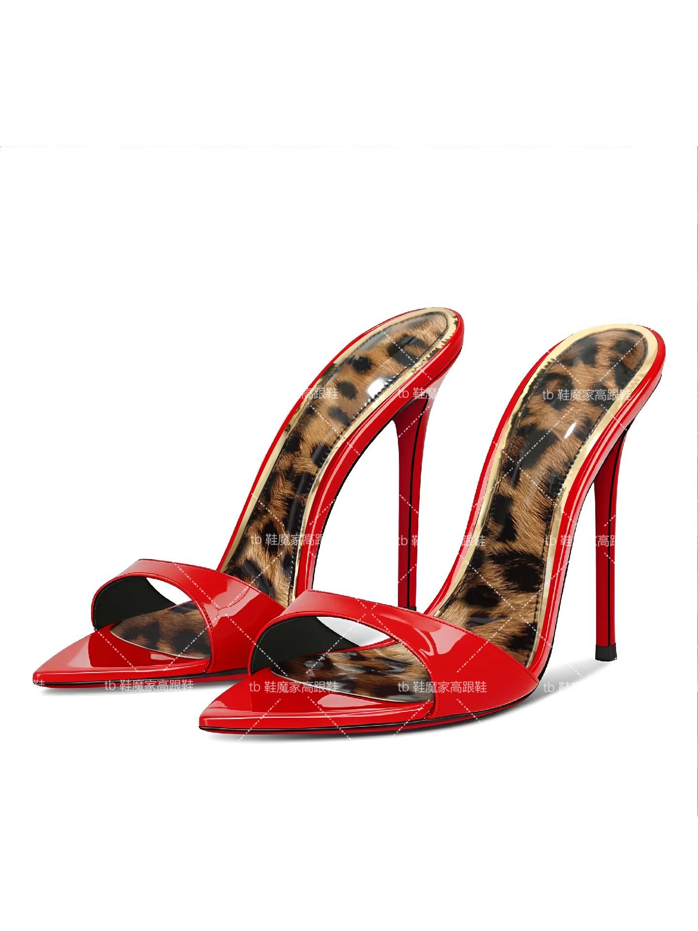 Ultra fine heel slippers, new leopard print pointed high heels for women with exposed toes, half drag minimalist sandals
