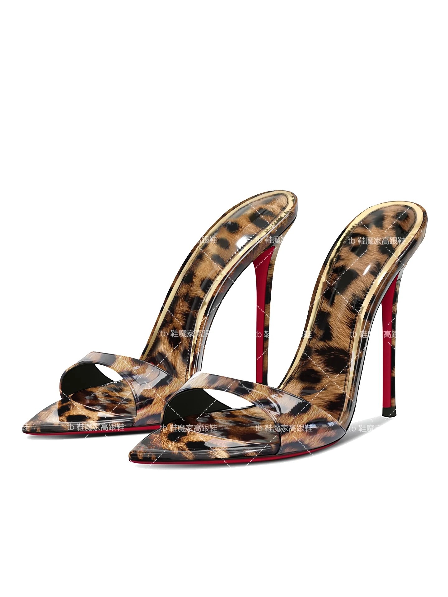 Ultra fine heel slippers, new leopard print pointed high heels for women with exposed toes, half drag minimalist sandals