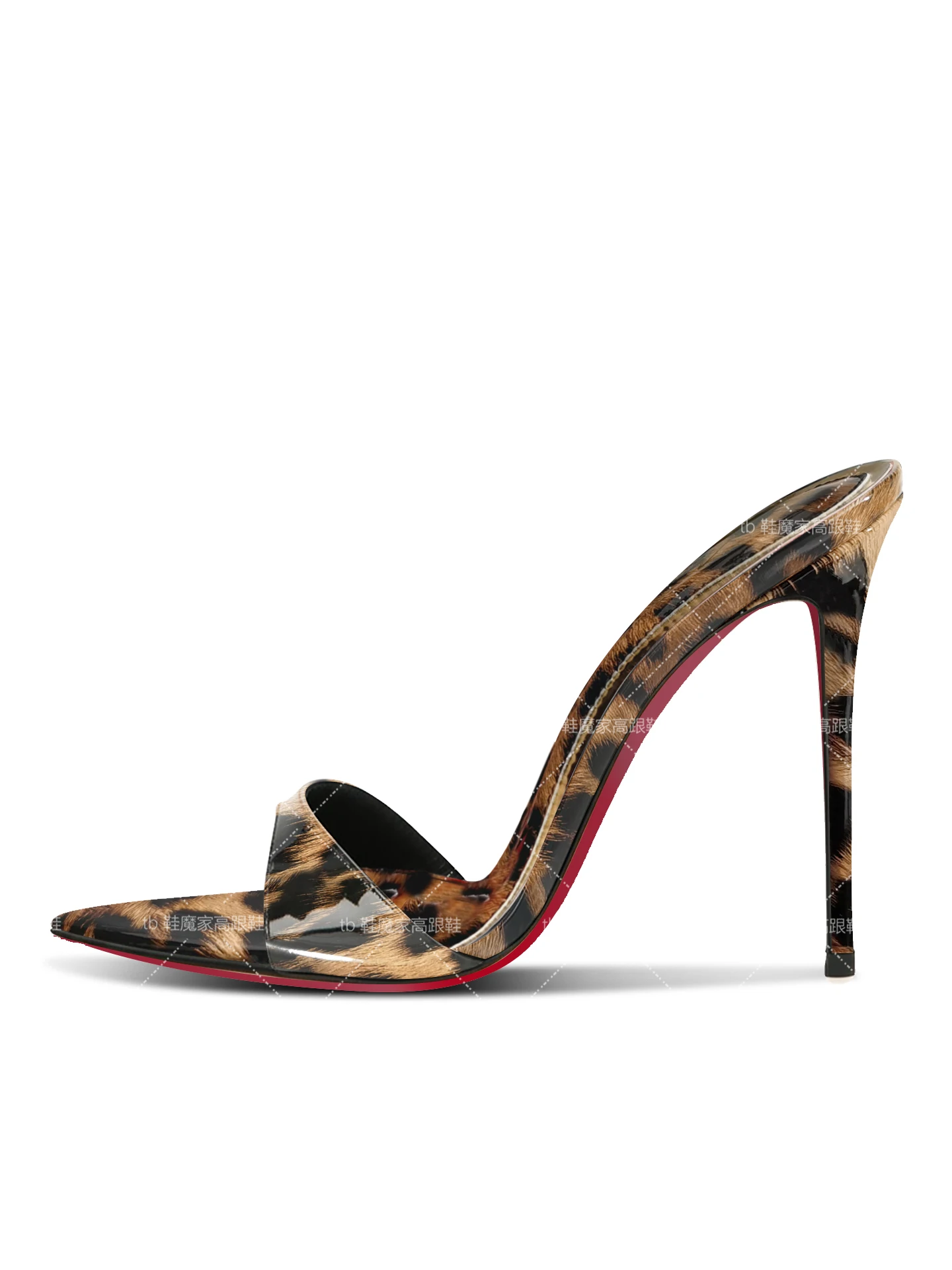Ultra fine heel slippers, new leopard print pointed high heels for women with exposed toes, half drag minimalist sandals