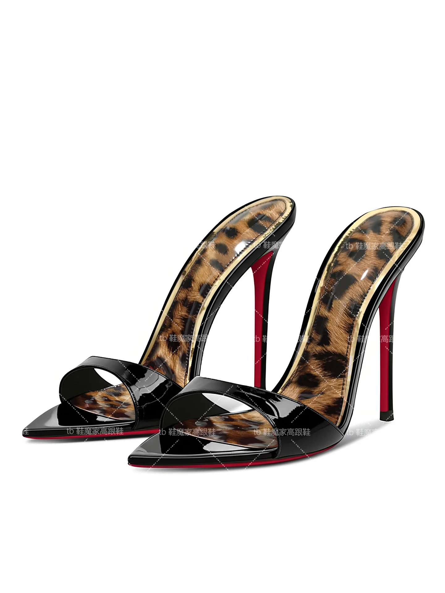 Ultra fine heel slippers, new leopard print pointed high heels for women with exposed toes, half drag minimalist sandals