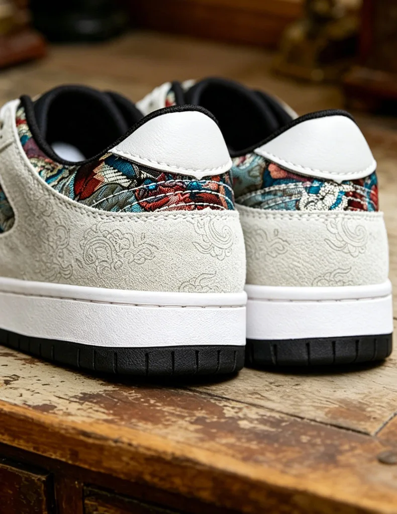 Unisex Canvas Embroidery Sneakers Round Toe Lace-Up Chinese Style Casual Sport Shoes for Couples Streetwear Trendy Luxury Shoes