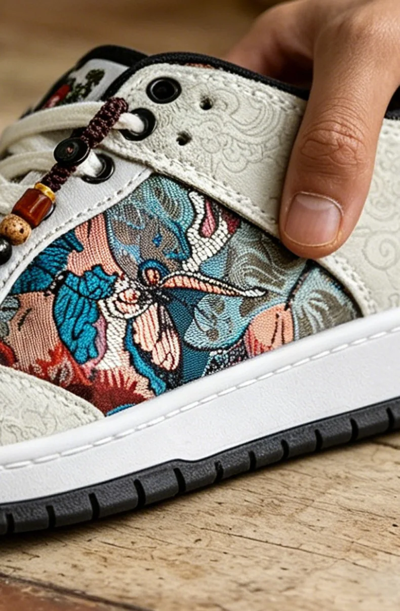 Unisex Canvas Embroidery Sneakers Round Toe Lace-Up Chinese Style Casual Sport Shoes for Couples Streetwear Trendy Luxury Shoes