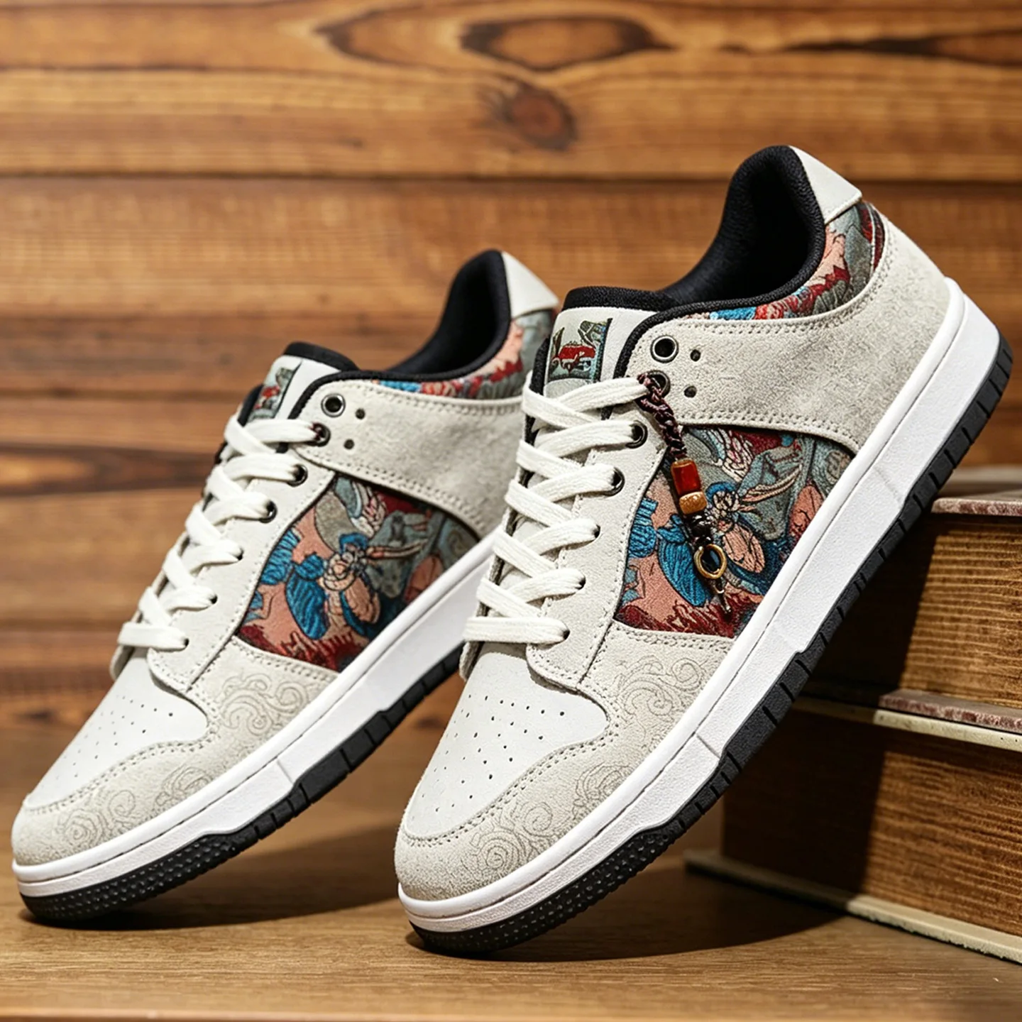 Unisex Canvas Embroidery Sneakers Round Toe Lace-Up Chinese Style Casual Sport Shoes for Couples Streetwear Trendy Luxury Shoes