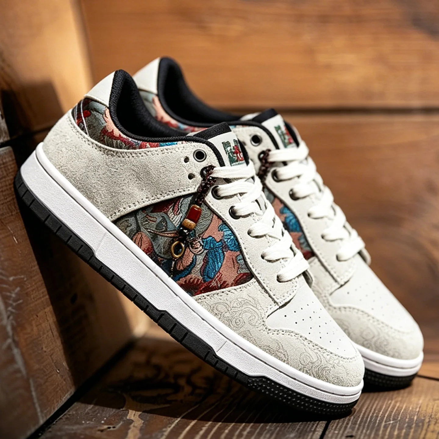 Unisex Canvas Embroidery Sneakers Round Toe Lace-Up Chinese Style Casual Sport Shoes for Couples Streetwear Trendy Luxury Shoes