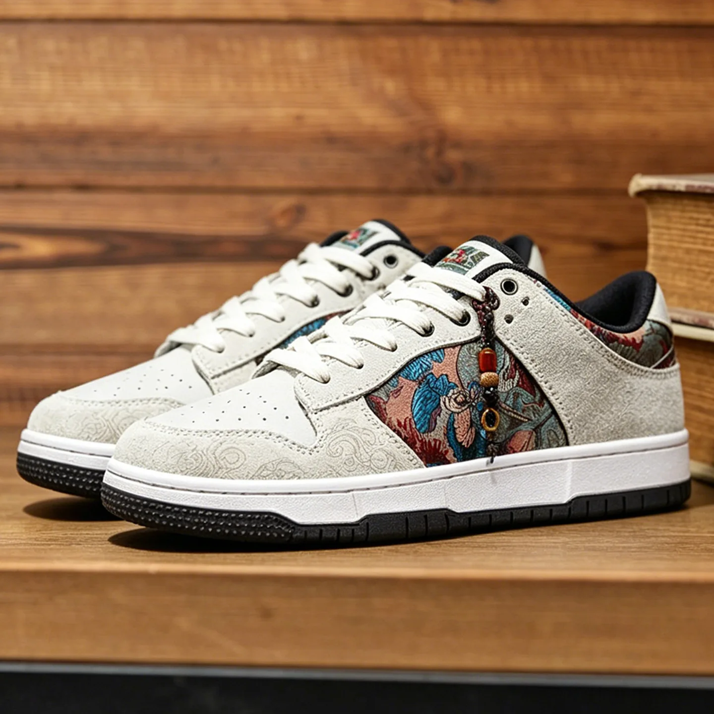 Unisex Canvas Embroidery Sneakers Round Toe Lace-Up Chinese Style Casual Sport Shoes for Couples Streetwear Trendy Luxury Shoes