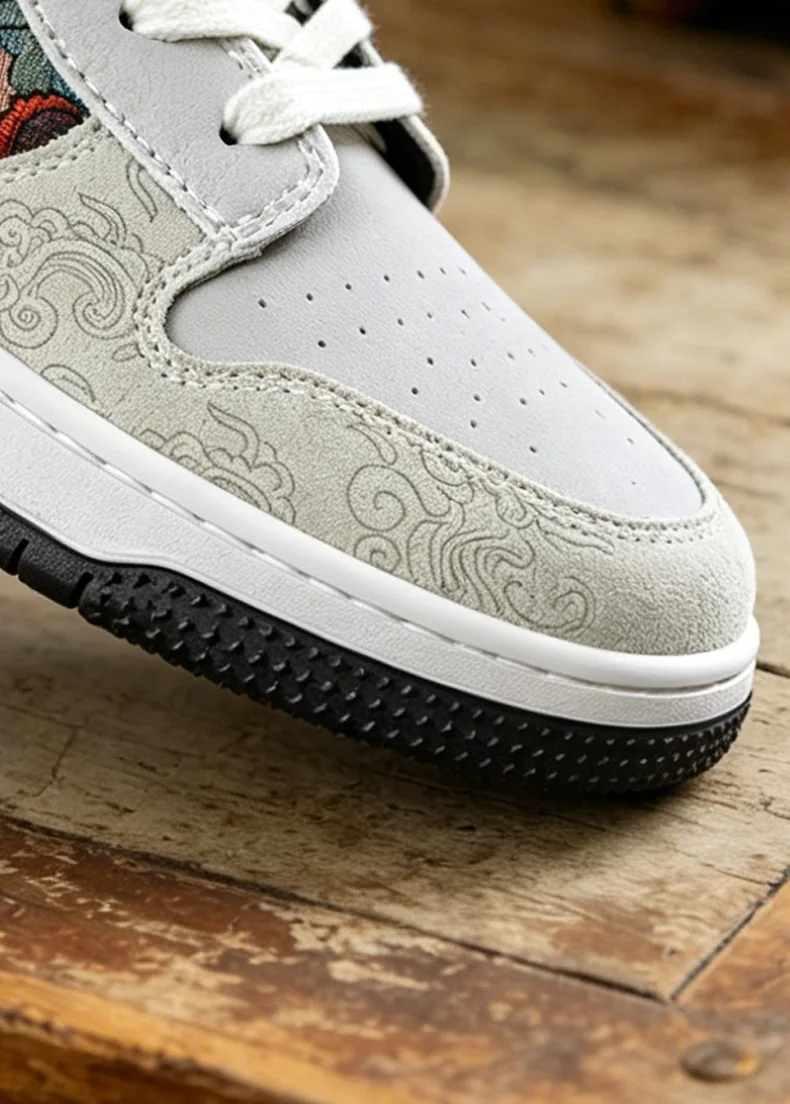 Unisex Canvas Embroidery Sneakers Round Toe Lace-Up Chinese Style Casual Sport Shoes for Couples Streetwear Trendy Luxury Shoes