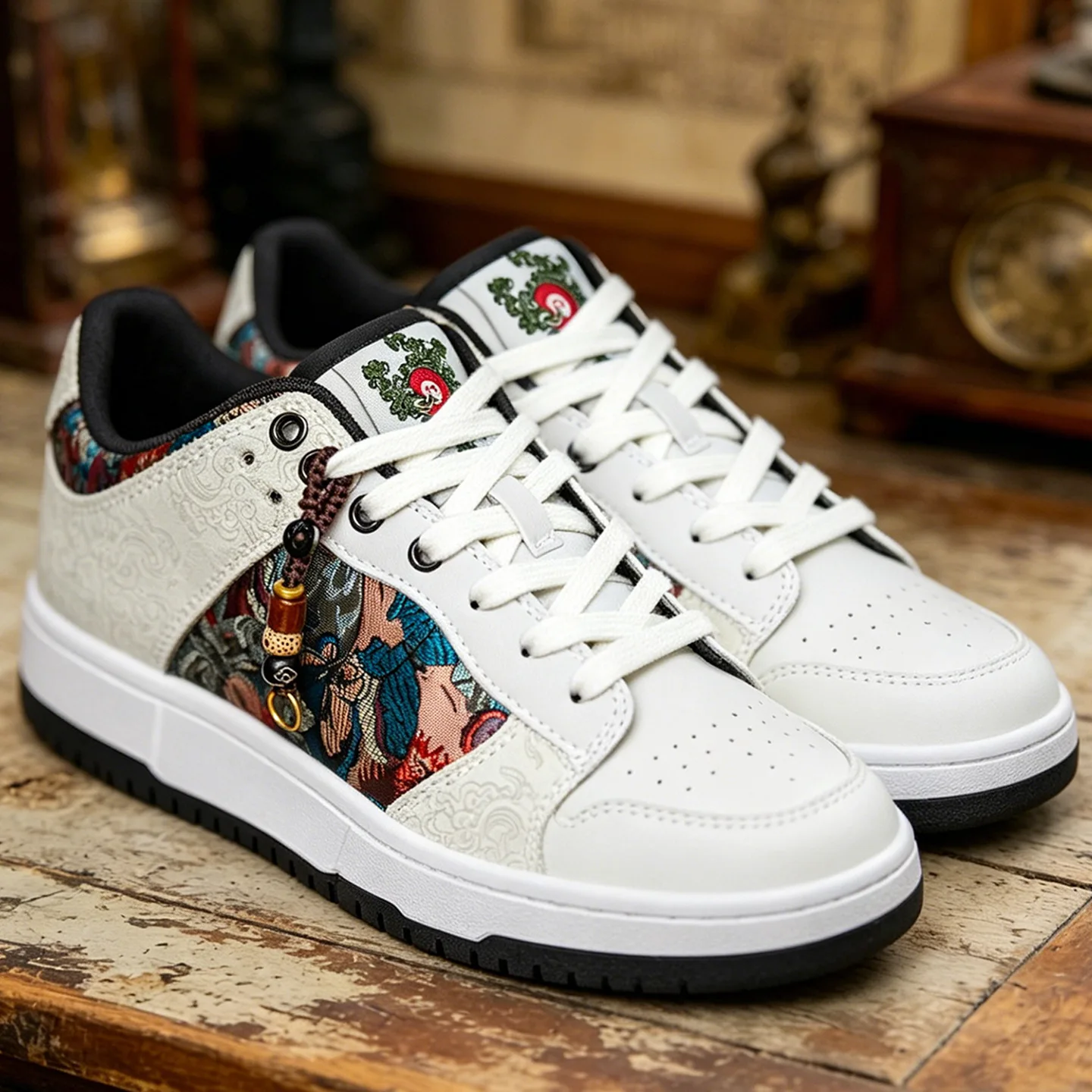 Unisex Canvas Embroidery Sneakers Round Toe Lace-Up Chinese Style Casual Sport Shoes for Couples Streetwear Trendy Luxury Shoes