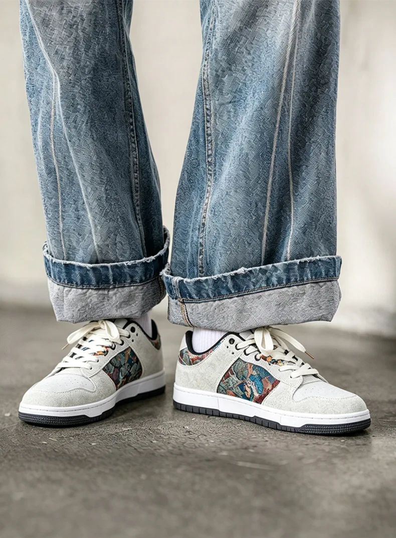 Unisex Canvas Embroidery Sneakers Round Toe Lace-Up Chinese Style Casual Sport Shoes for Couples Streetwear Trendy Luxury Shoes