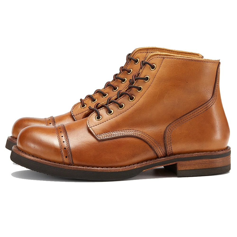 Precision Stitch Boots Men Vegetable Tanned Leather Horseriding Shoes Combat Ourdoor Driving Boots