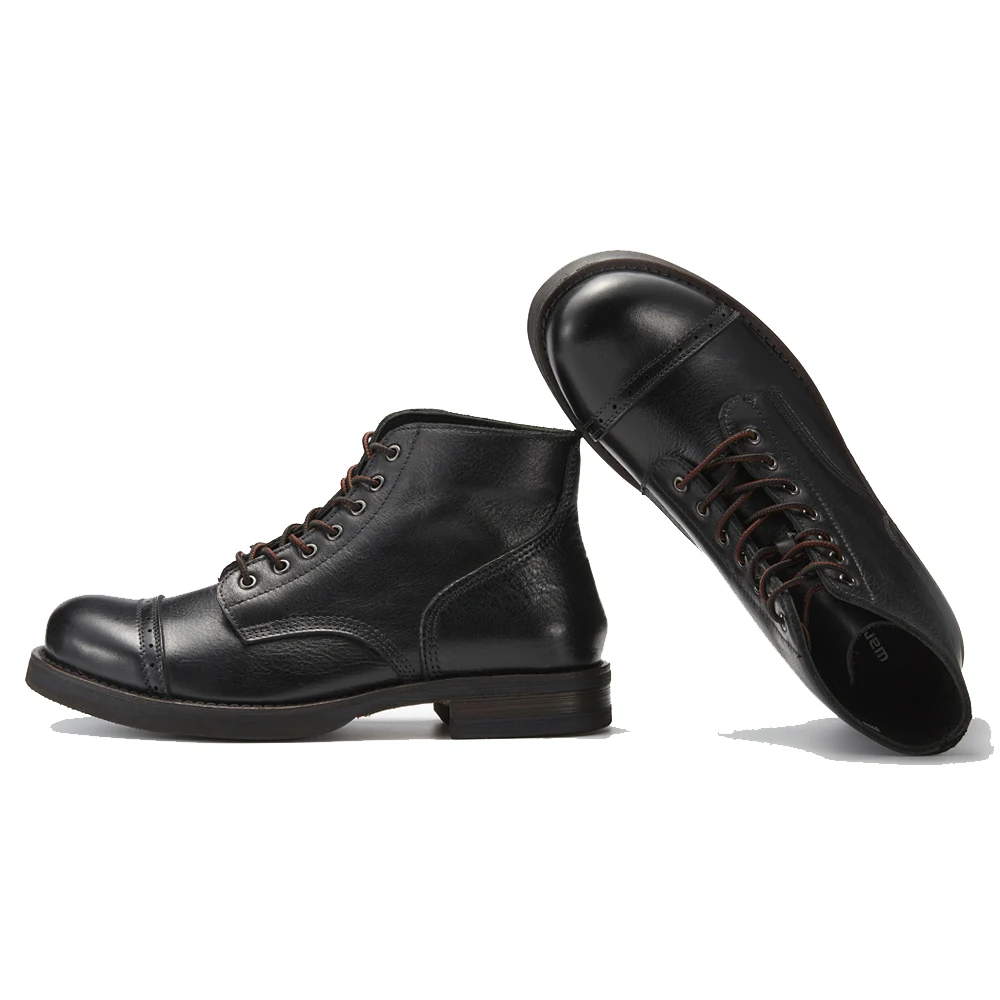Precision Stitch Boots Men Vegetable Tanned Leather Horseriding Shoes Combat Ourdoor Driving Boots