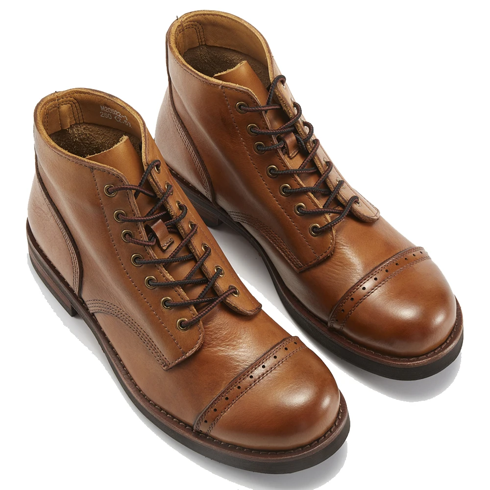Precision Stitch Boots Men Vegetable Tanned Leather Horseriding Shoes Combat Ourdoor Driving Boots