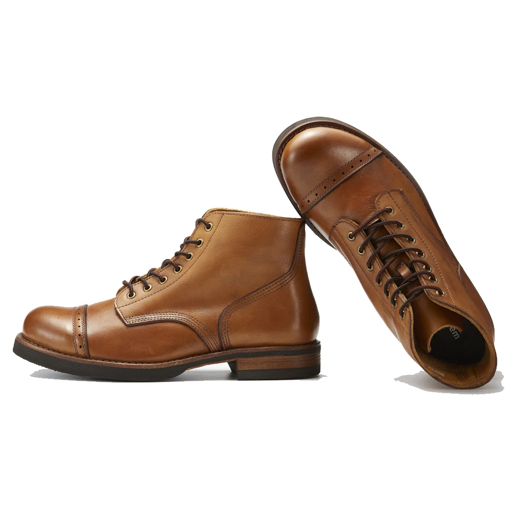 Precision Stitch Boots Men Vegetable Tanned Leather Horseriding Shoes Combat Ourdoor Driving Boots