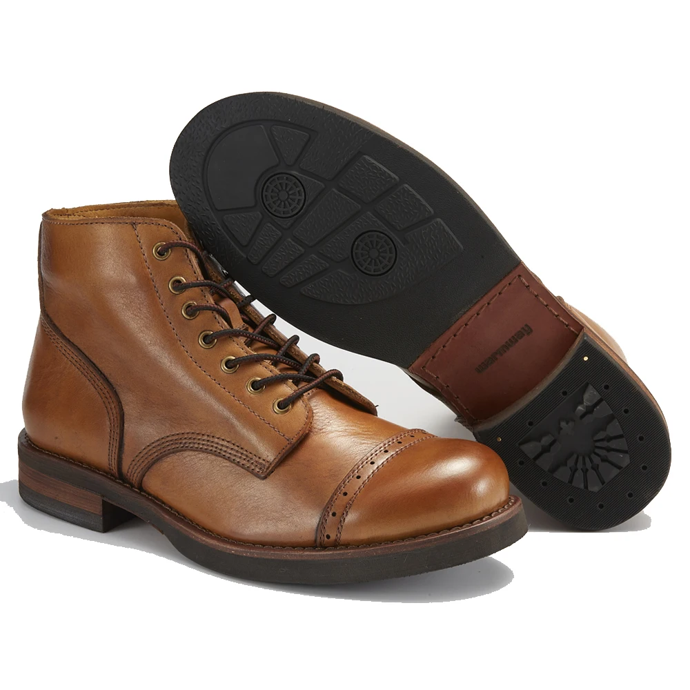 Precision Stitch Boots Men Vegetable Tanned Leather Horseriding Shoes Combat Ourdoor Driving Boots