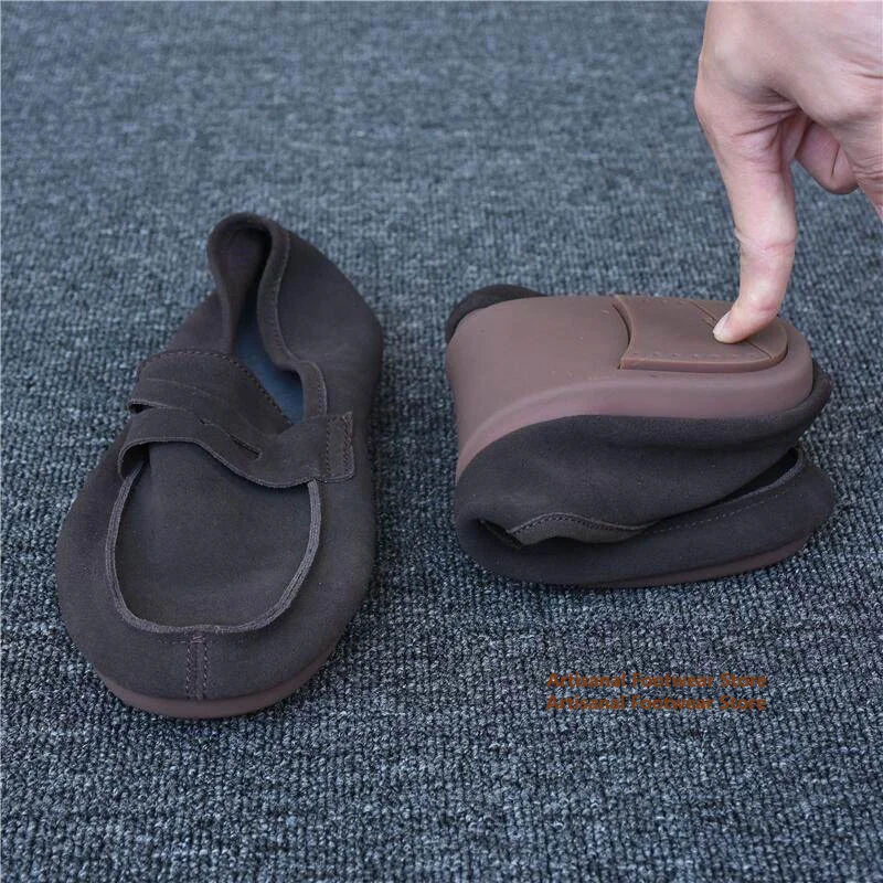 Brown Suede Slip On Men's Loafers Genuine Leather British Style Soft Leather Soft Sole Casual Suede Shoes Trendy Men's Shoes
