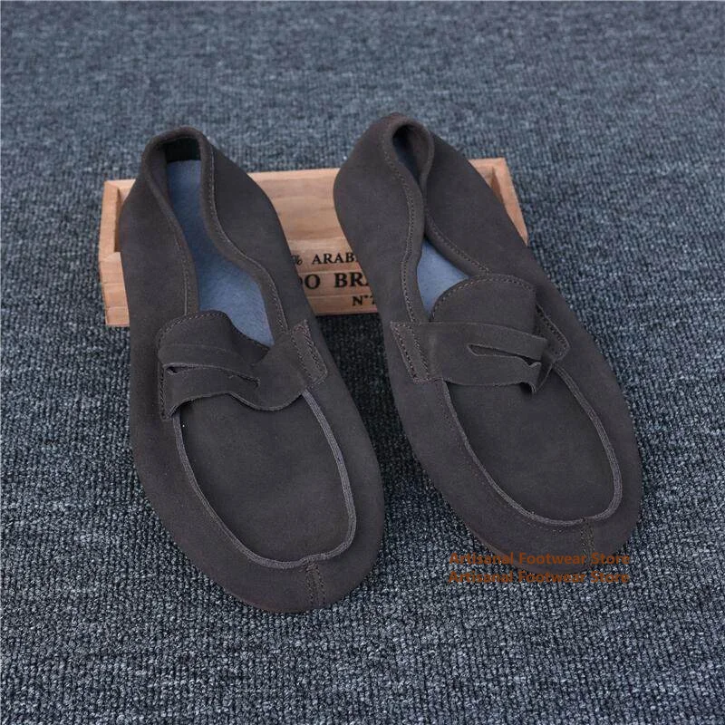 Brown Suede Slip On Men's Loafers Genuine Leather British Style Soft Leather Soft Sole Casual Suede Shoes Trendy Men's Shoes
