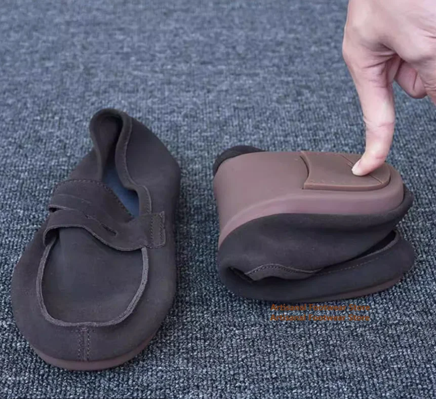 Brown Suede Slip On Men's Loafers Genuine Leather British Style Soft Leather Soft Sole Casual Suede Shoes Trendy Men's Shoes