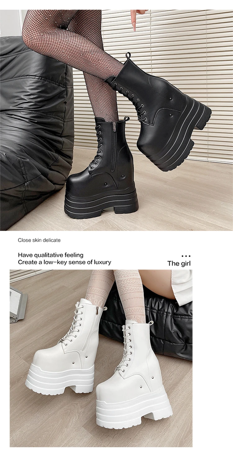 Ultra high heels ~ 24cm height-increasing boots for women,new large-size short boots,thick-soled cosplay height-increasing shoes