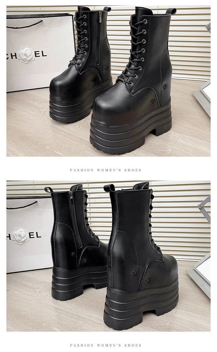 Ultra high heels ~ 24cm height-increasing boots for women,new large-size short boots,thick-soled cosplay height-increasing shoes