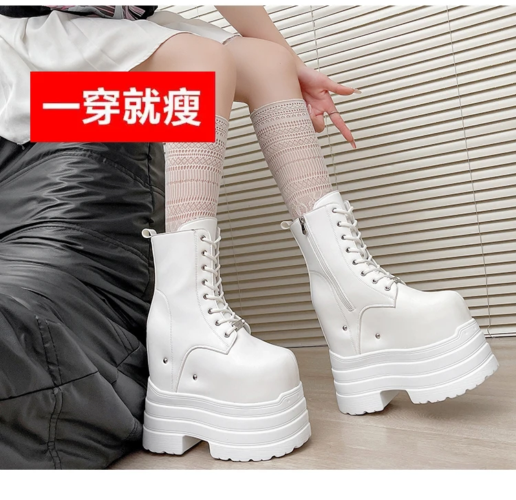 Ultra high heels ~ 24cm height-increasing boots for women,new large-size short boots,thick-soled cosplay height-increasing shoes