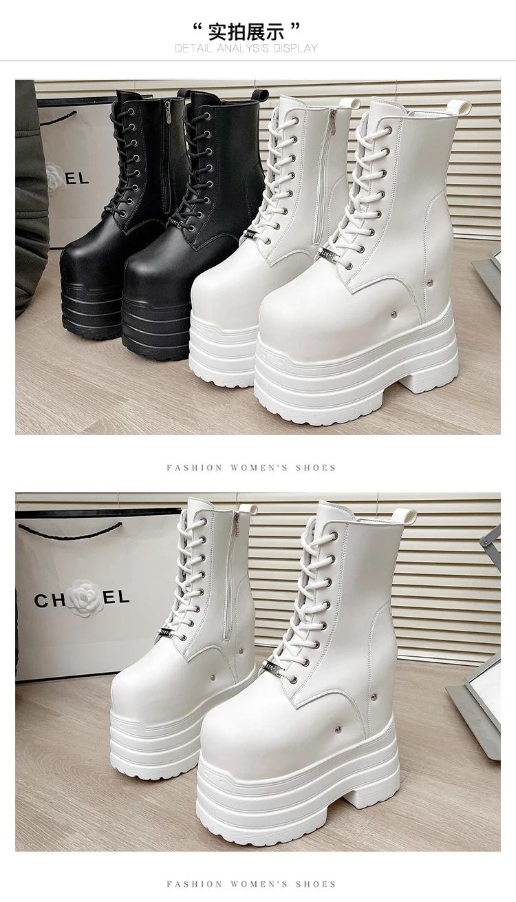 Ultra high heels ~ 24cm height-increasing boots for women,new large-size short boots,thick-soled cosplay height-increasing shoes