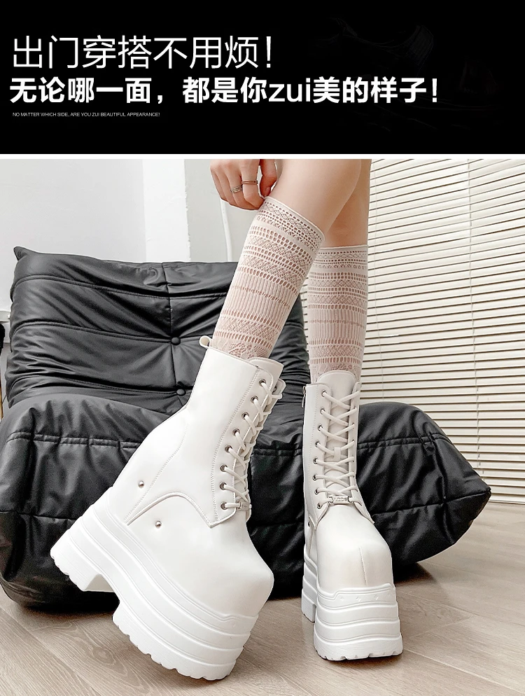 Ultra high heels ~ 24cm height-increasing boots for women,new large-size short boots,thick-soled cosplay height-increasing shoes