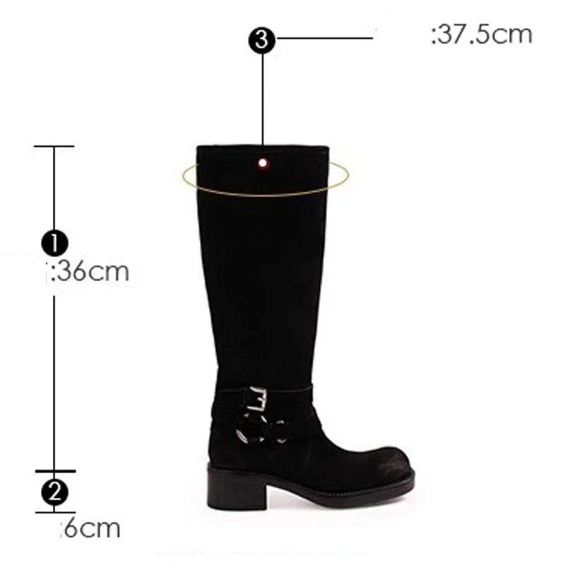 Eilyken Winter Street Style Retro Pleated Knee High Boots Women Designer Round Toe Belt Buckle Square Heels Shoes Botas Mujer