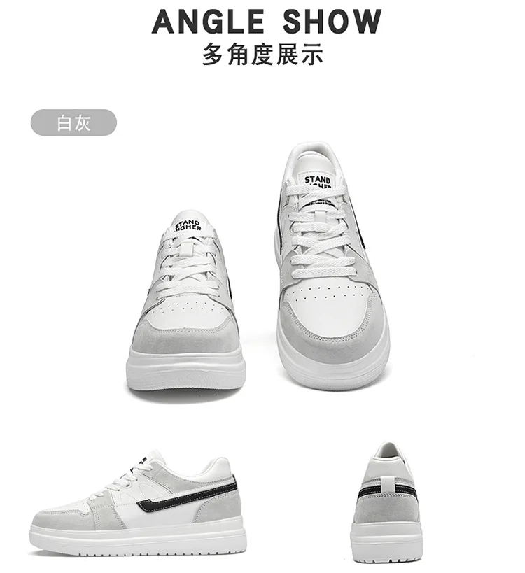 Men Invisible Heightening Shoes 10cm Height Increase 8mm Thick Sole Casual Sports Leisure Style Platform 6cm Height White Shoes