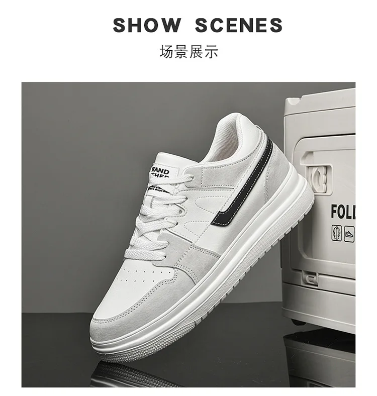 Men Invisible Heightening Shoes 10cm Height Increase 8mm Thick Sole Casual Sports Leisure Style Platform 6cm Height White Shoes