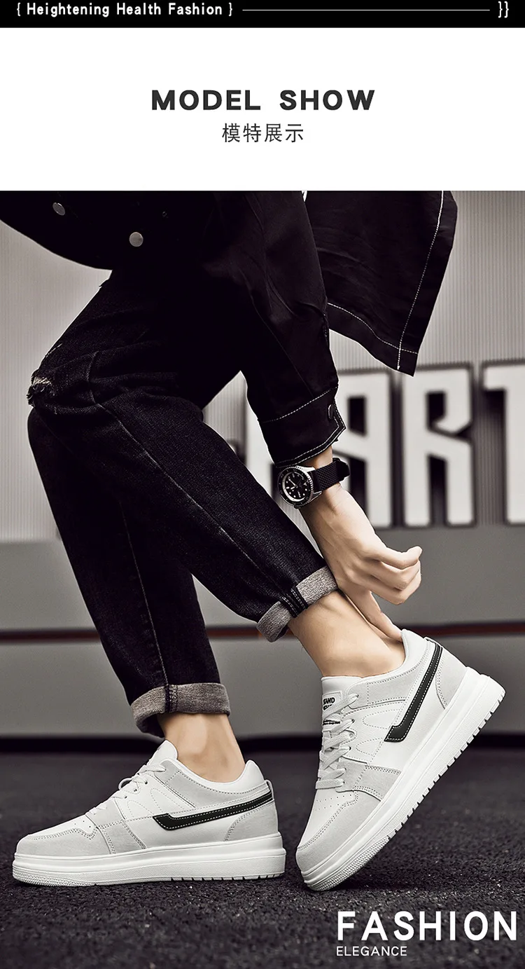 Men Invisible Heightening Shoes 10cm Height Increase 8mm Thick Sole Casual Sports Leisure Style Platform 6cm Height White Shoes