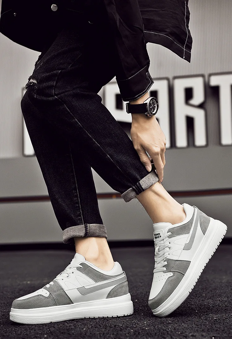 Men Invisible Heightening Shoes 10cm Height Increase 8mm Thick Sole Casual Sports Leisure Style Platform 6cm Height White Shoes
