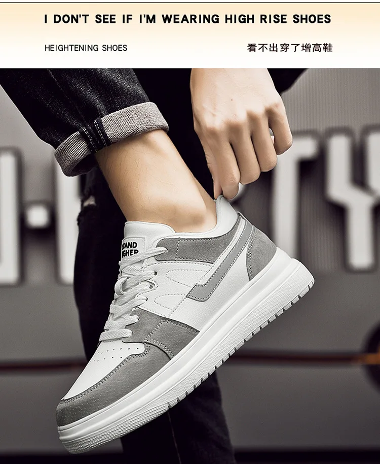 Men Invisible Heightening Shoes 10cm Height Increase 8mm Thick Sole Casual Sports Leisure Style Platform 6cm Height White Shoes