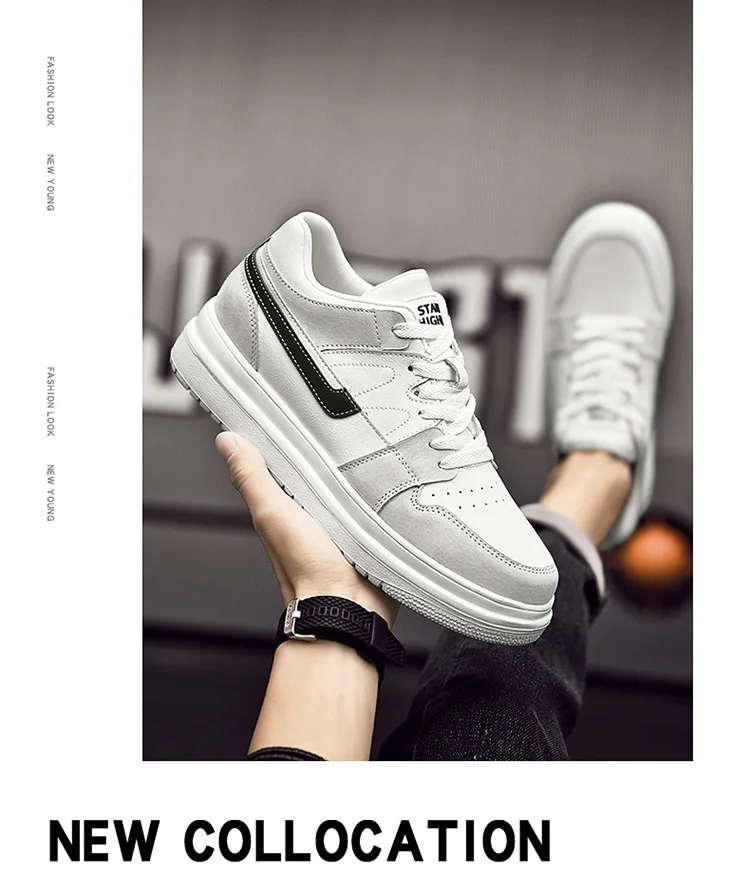 Men Invisible Heightening Shoes 10cm Height Increase 8mm Thick Sole Casual Sports Leisure Style Platform 6cm Height White Shoes