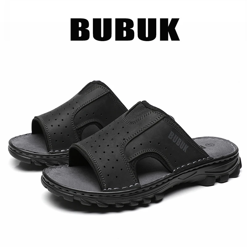 Bubuk Men's Sports Shoes and Beach Shoes, Genuine Leather Slippers with a Comfortable Open-Toe Design, Suitable for Indoor and Outdoor Casual Wear, Outdoor Casual Sandals Made from Top-Quality Cowhide