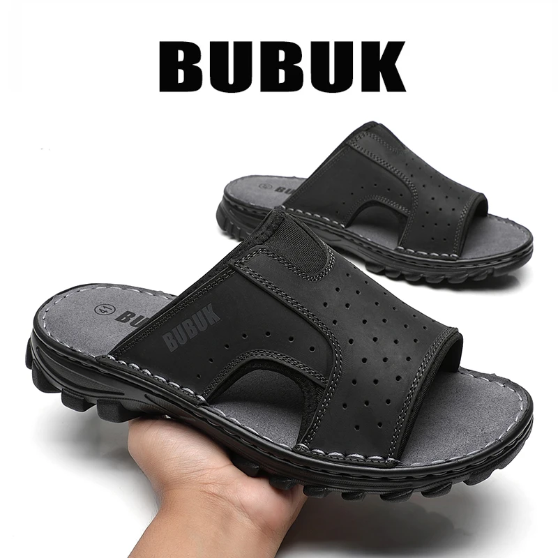 Bubuk Men's Sports Shoes and Beach Shoes, Genuine Leather Slippers with a Comfortable Open-Toe Design, Suitable for Indoor and Outdoor Casual Wear, Outdoor Casual Sandals Made from Top-Quality Cowhide