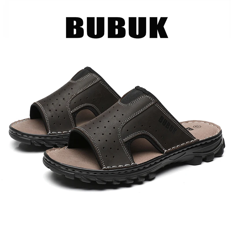 Bubuk Men's Sports Shoes and Beach Shoes, Genuine Leather Slippers with a Comfortable Open-Toe Design, Suitable for Indoor and Outdoor Casual Wear, Outdoor Casual Sandals Made from Top-Quality Cowhide
