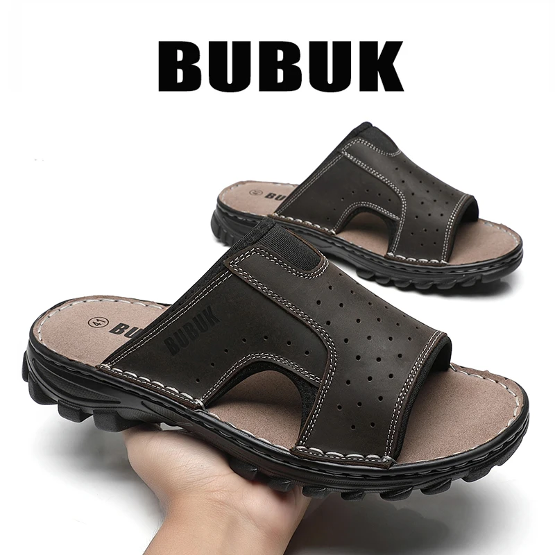 Bubuk Men's Sports Shoes and Beach Shoes, Genuine Leather Slippers with a Comfortable Open-Toe Design, Suitable for Indoor and Outdoor Casual Wear, Outdoor Casual Sandals Made from Top-Quality Cowhide