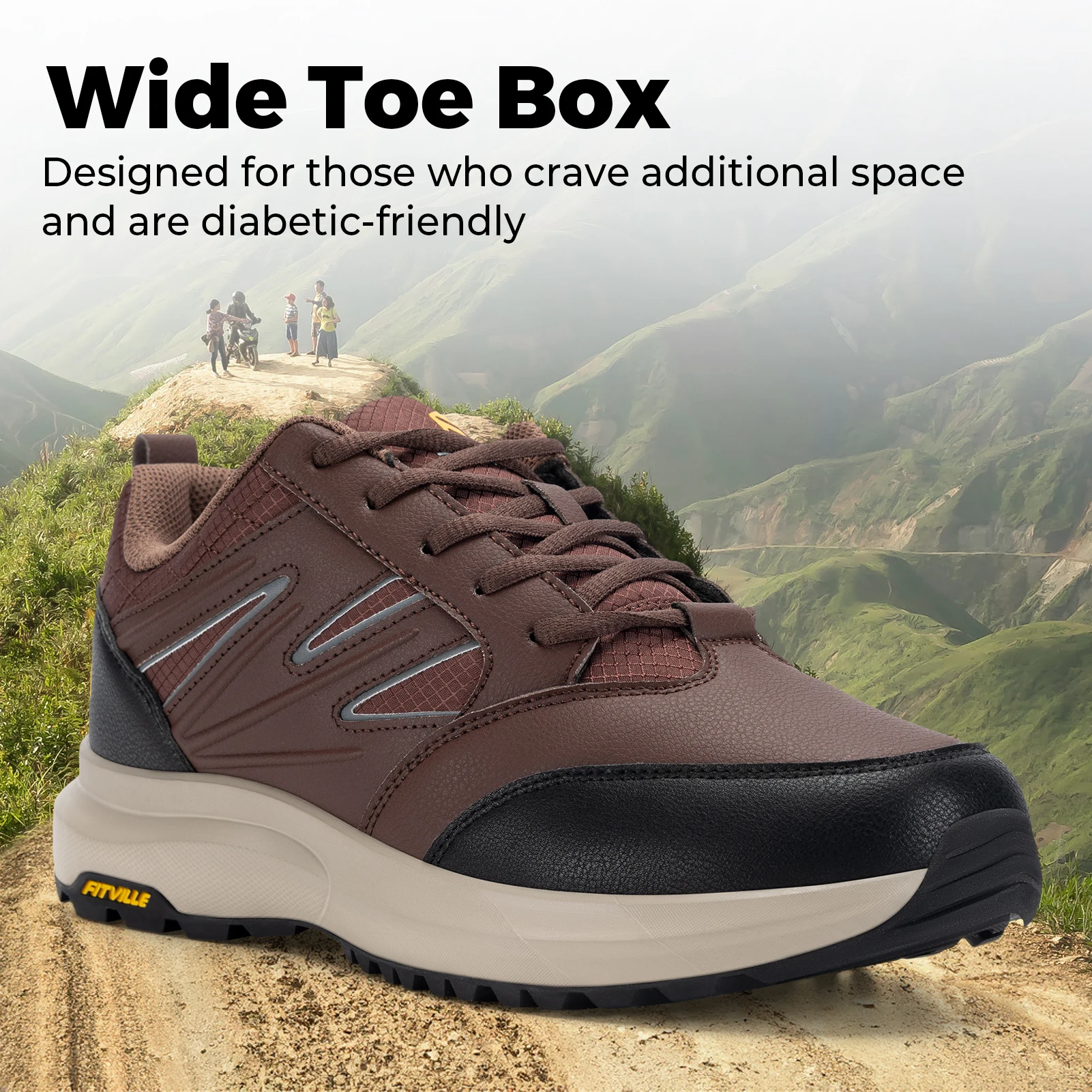 FitVille Wide Men's Shoes Hiking Waterproof Outdoor Work Trekking Trails Sneakers with Arch Support for Heel Pain Relief