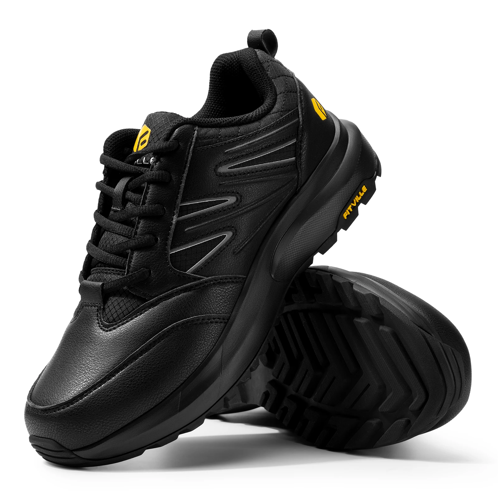 FitVille Wide Men's Shoes Hiking Waterproof Outdoor Work Trekking Trails Sneakers with Arch Support for Heel Pain Relief