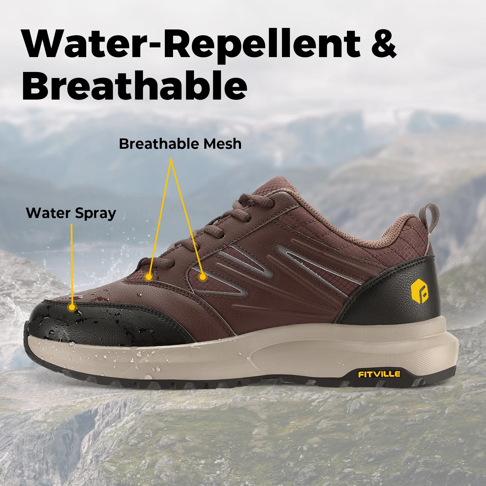 FitVille Wide Men's Shoes Hiking Waterproof Outdoor Work Trekking Trails Sneakers with Arch Support for Heel Pain Relief