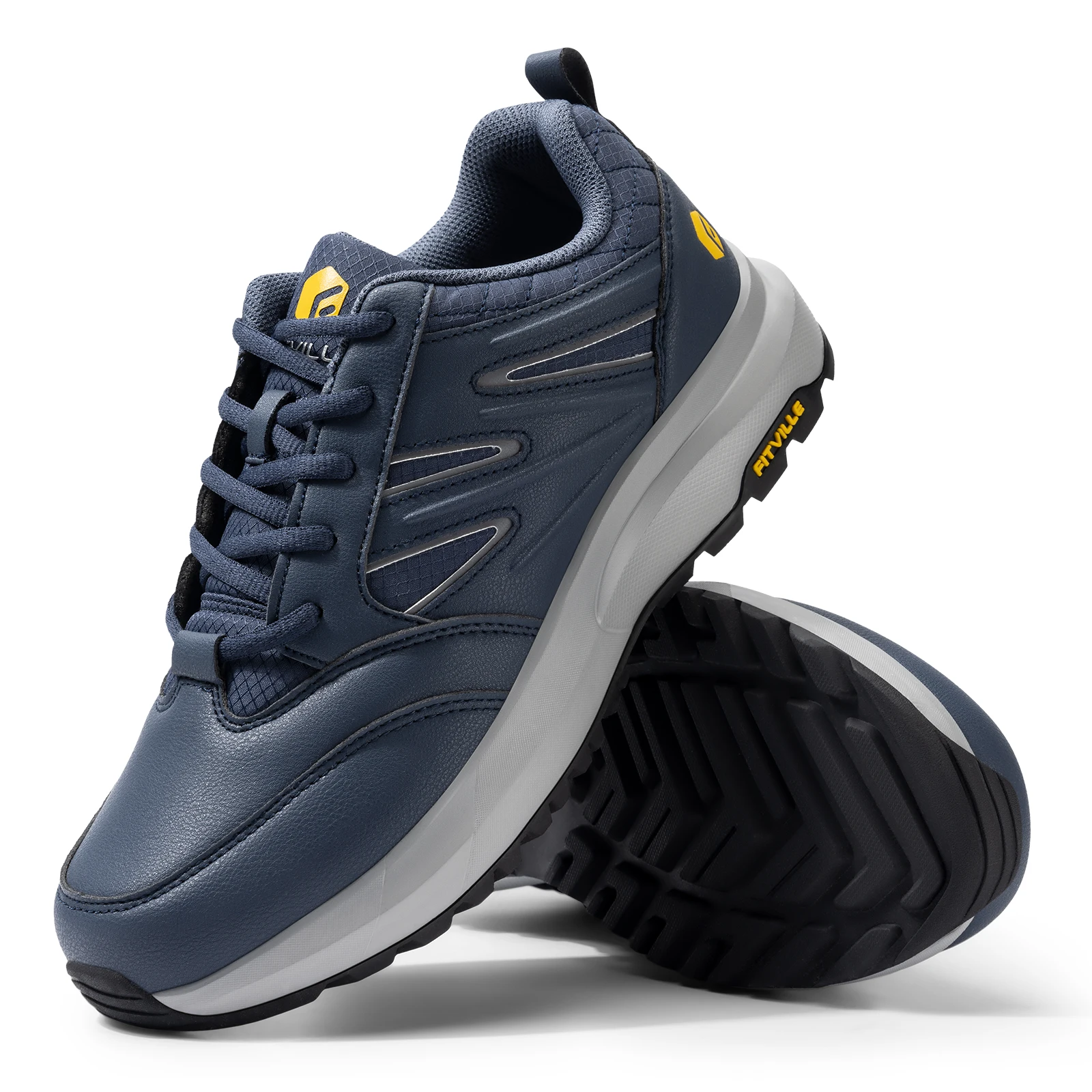 FitVille Wide Men's Shoes Hiking Waterproof Outdoor Work Trekking Trails Sneakers with Arch Support for Heel Pain Relief