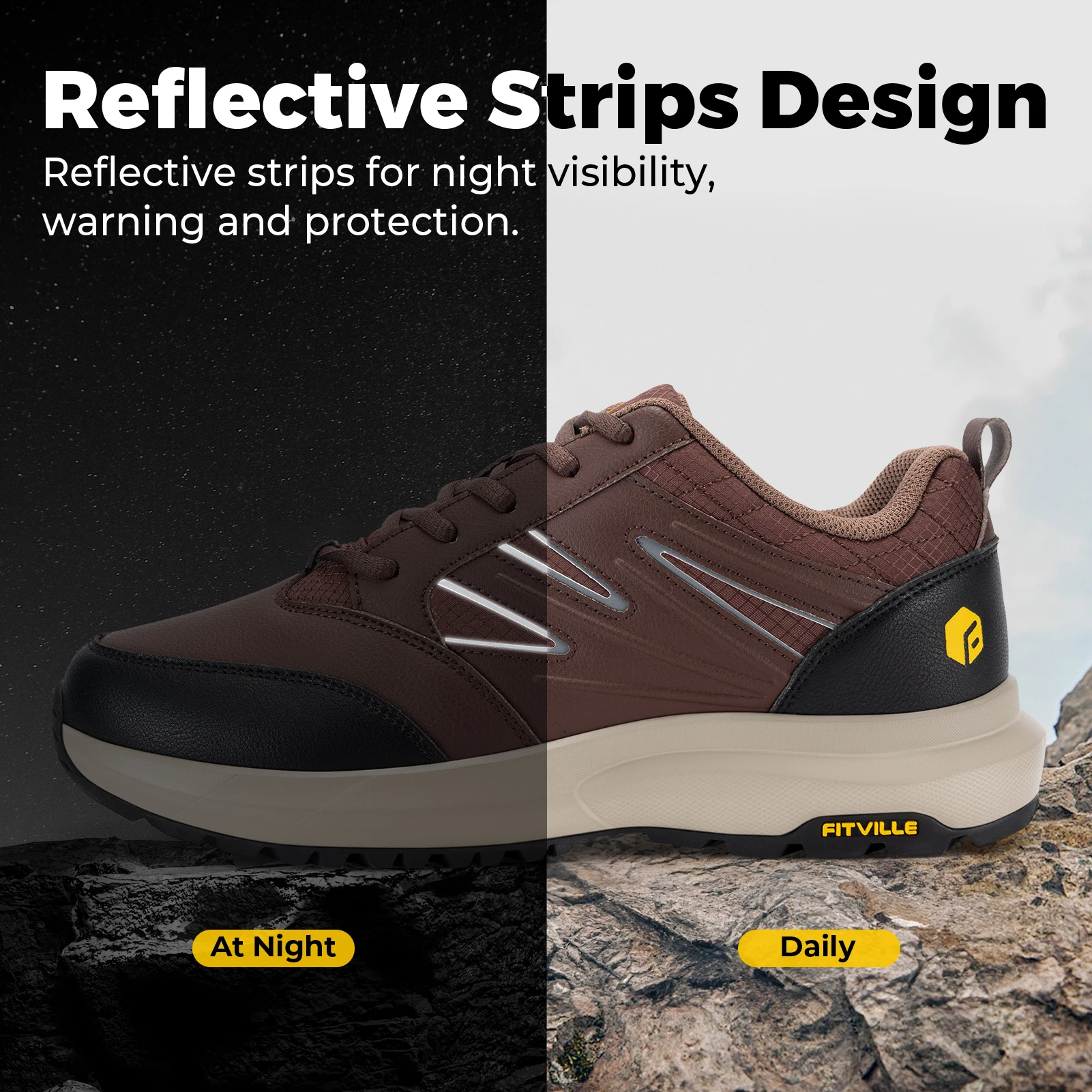 FitVille Wide Men's Shoes Hiking Waterproof Outdoor Work Trekking Trails Sneakers with Arch Support for Heel Pain Relief