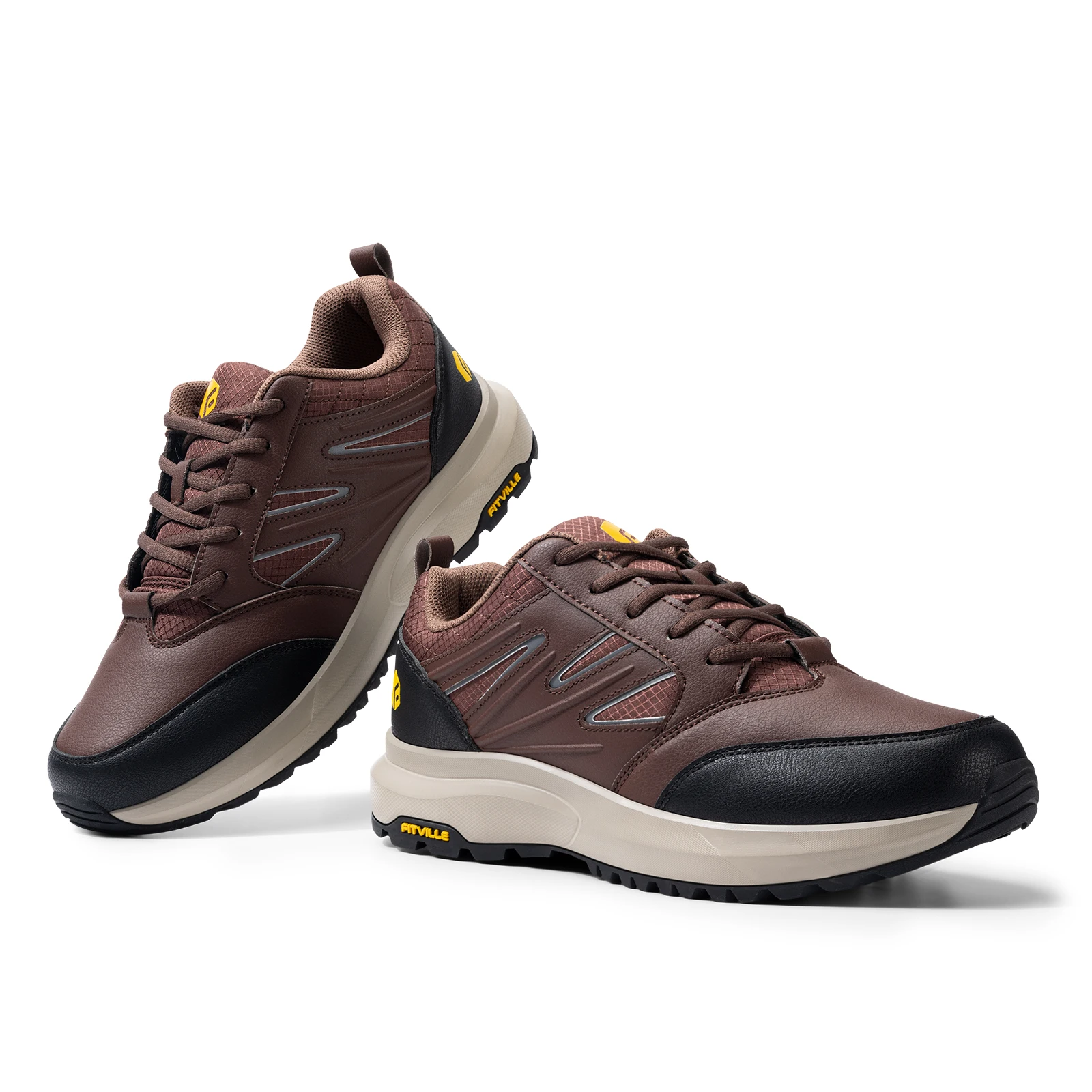 FitVille Wide Men's Shoes Hiking Waterproof Outdoor Work Trekking Trails Sneakers with Arch Support for Heel Pain Relief