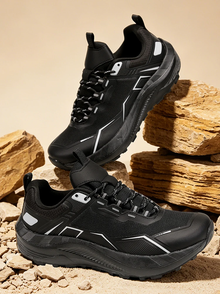 Men Sneakers Trail Running Shoes Breathable Mesh Chunky Sole Lace Up Outdoor Athletic Footwear Casual Walking Shoes