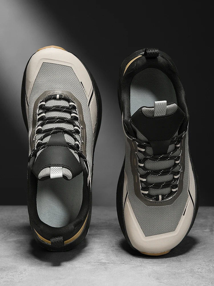 Men Sneakers Trail Running Shoes Breathable Mesh Chunky Sole Lace Up Outdoor Athletic Footwear Casual Walking Shoes