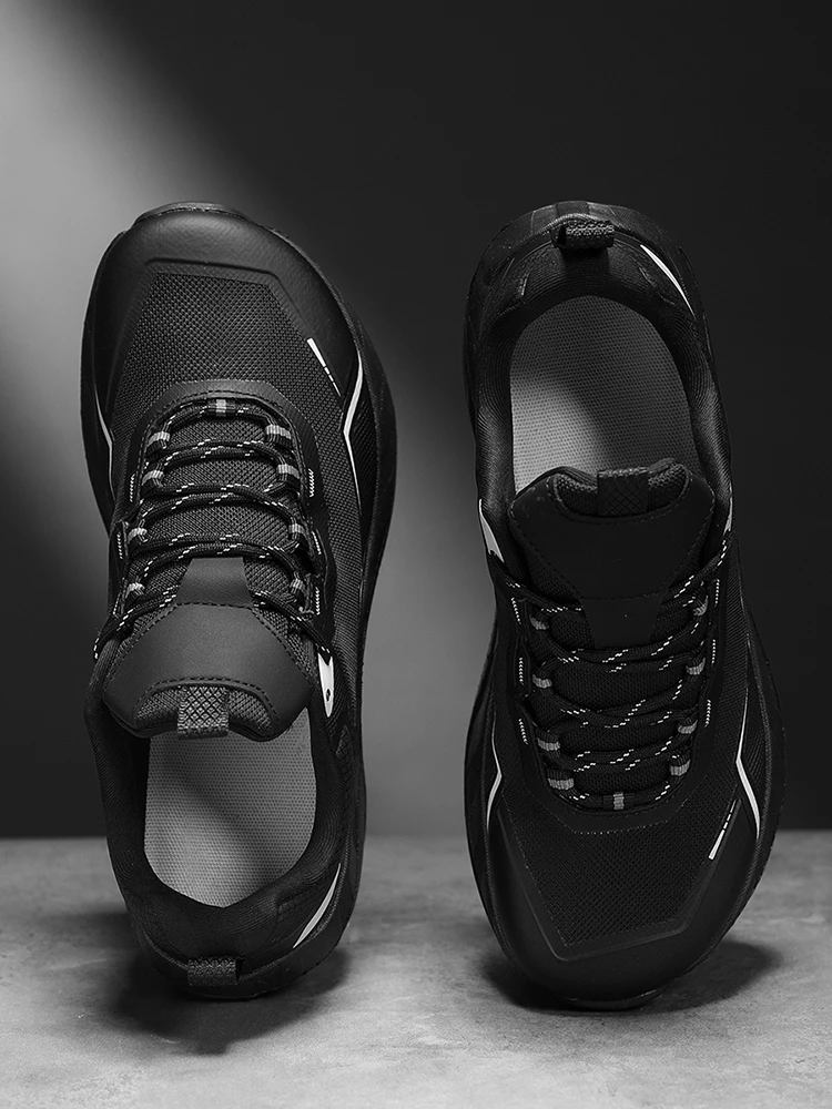 Men Sneakers Trail Running Shoes Breathable Mesh Chunky Sole Lace Up Outdoor Athletic Footwear Casual Walking Shoes