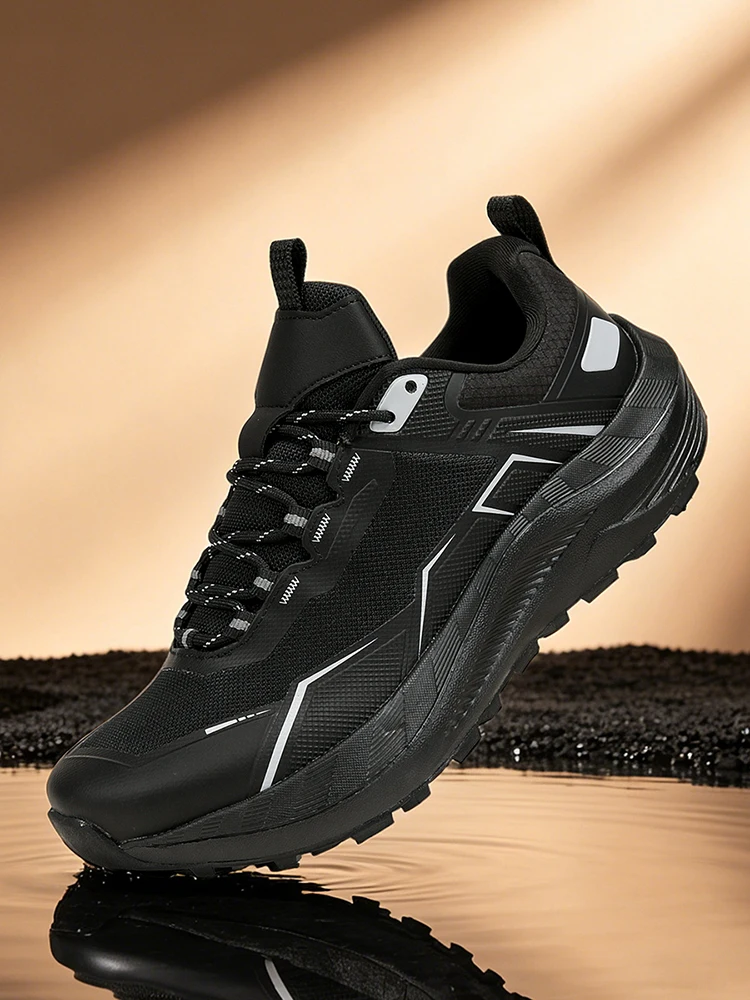 Men Sneakers Trail Running Shoes Breathable Mesh Chunky Sole Lace Up Outdoor Athletic Footwear Casual Walking Shoes